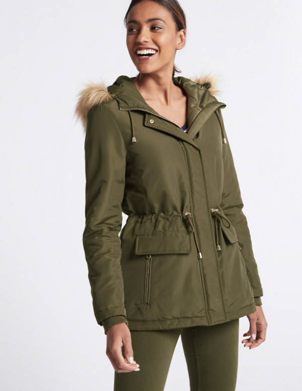 Jaket parka dengan aksen tali di pinggang